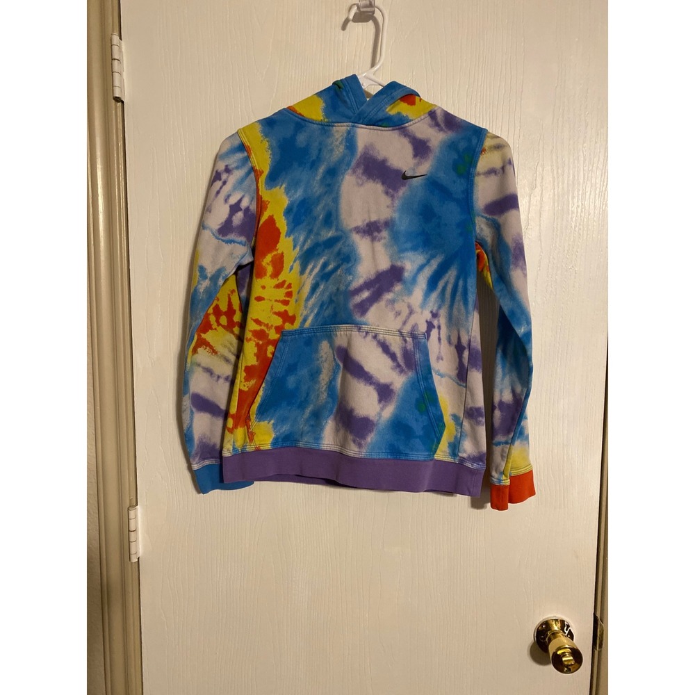 Nike Kids Tie Dye Hoodie Multi-Color Swoosh Fleece Sweatshirt Large L 0432